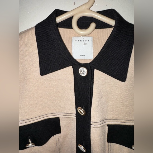 NWOT Sandro Cher Cropped Contrast-Trim Knit Cardigan Caotigan - Picture 4 of 9